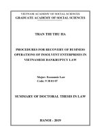 Thủ tục phục hồi hoạt động kinh doanh của doanh nghiệp mất khả năng thanh toán nợ theo pháp luật phá sản việt nam tt tiếng anh
