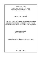 Thủ tục phục hồi hoạt động kinh doanh của doanh nghiệp mất khả năng thanh toán nợ theo pháp luật phá sản việt nam tt