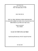 Thủ tục phục hồi hoạt động kinh doanh của doanh nghiệp mất khả năng thanh toán nợ theo pháp luật phá sản Việt Nam