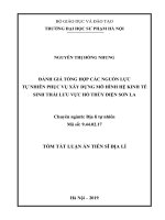 Đánh giá tổng hợp các nguồn lực tự nhiên phục vụ xây dựng mô hình hệ kinh tế sinh thái lưu vực hồ thủy điện sơn la tt 