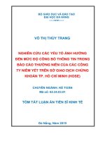 Nghiên cứu các yếu tố ảnh hưởng đến mức độ công bố thông tin trong báo cáo thường niên của các công ty niên yết trên sở giao dịch chứng khoán TP  hồ chí minh (HOSE) tt 