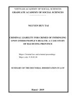 Trách nhiệm hình sự đối với các tội xâm phạm sức khỏe của con người qua thực tiễn của tỉnh hải dương tt tiếng anh 