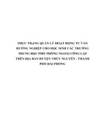 THỰC TRẠNG QUẢN lý HOẠT ĐỘNG tư vấn HƯỚNG NGHIỆP CHO học SINH các TRƯỜNG TRUNG học PHỔ THÔNG NGOÀI CÔNG lập TRÊN địa bàn HUYỆN THỦY NGUYÊN   THÀNH PHỐ hải PHÒNG 