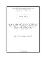 Lập dự toán chi thường xuyên ngân sách cấp tỉnh theo pháp luật ngân sách nhà nước từ thực tiễn tỉnh Bạc Liêu