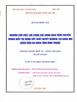 Nghiên cứu lựa chọn các dung dịch tiêm truyền trong điều trị bệnh sốt xuất huyết dengue tại khoa nhi bệnh viện đa khoa bình thuận 