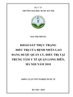 Khảo sát thực trạng điều trị của bệnh nhân lao đang được quản lý, điều trị tại trung tâm y tế quận long biên, hà nội năm 2018 