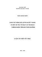 Khảo sát nồng độ leptin huyết thanh và một số yếu tố nguy cơ tim mạch ở bệnh nhân tiền đái tháo đường