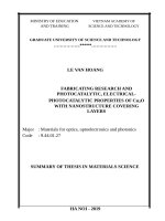 Nghiên cứu chế tạo và tính chất quang xúc tác, điện   quang xúc tác của vật liệu cu20 với các lớp phủ cấu trúc nanô tt tiếng anh 