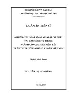 Nghiên cứu hoạt động mua lại cổ phiếu tại các công ty trong ngành công nghiệp niêm yết trên thị trường chứng khoán việt nam 