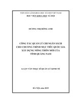 Công tác quản lý chi ngân sách cho chương trình mục tiêu quốc gia xây dựng nông thôn mới của tỉnh quảng nam