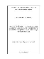Quản lý nhà nước về vệ sinh an toàn lao động tại các doanh nghiệp trong khu công nghiệp điện nam – điện ngọc, tỉnh quảng nam