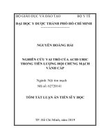 NGHIÊN cứu VAI TRÒ của ACID URIC TRONG TIÊN LƯỢNG hội CHỨNG MẠCH VÀNH cấp tt 