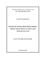 Thanh tra hành chính trong phòng, chống tham nhũng từ thực tiễn tỉnh quảng nam 