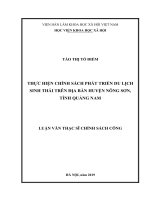Thực hiện chính sách phát triển du lịch sinh thái trên địa bàn huyện Nông Sơn, tỉnh Quảng Nam