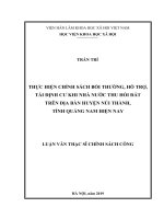 THỰC HIỆN CHÍNH SÁCH BỒI THƯỜNG, HỖ TRỢ, TÁI ĐỊNH CƯ KHI NHÀ NƯỚC THU HỒI ĐẤT  TRÊN ĐỊA BÀN HUYỆN NÚI THÀNH,  TỈNH QUẢNG NAM HIỆN NAY