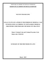 Địa vị pháp lý của luật sư trong giai đoạn điều tra vụ án hình sự theo pháp luật tố tụng hình sự việt nam từ thực tiễn thành phố hồ chí minh tt tiếng anh