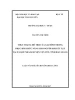 THỰC TRẠNG hỗ TRỢ của GIA ĐÌNH TRONG PHỤC hồi CHỨC NĂNG CHO NGƯỜI KHUYẾT tật tại xã QUẾ NHAM, HUYỆN tân yên, TỈNH bắc GIANG 