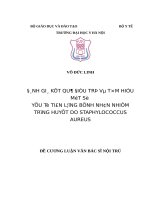 ĐÁNH GIÁ kết QUẢ điều TRỊ và tìm HIỂU một số yếu tố TIÊN LƯỢNG BỆNH NHÂN NHIỄM TRÙNG HUYẾT DO STAPHYLOCOCCUS AUREUS 