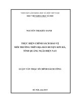 Thực hiện chính sách bảo vệ môi trường trên địa bàn huyện Sơn Hà, tỉnh Quảng Ngãi hiện nay (LV thạc sĩ)