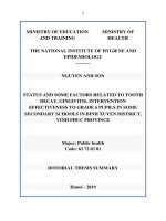 Thực trạng và một số yếu tố liên quan đến bệnh sâu răng, viêm lợi, hiệu quả can thiệp ở học sinh lớp 6 một số trường trung học cơ sở huyện Bình Xuyên, tỉnh Vĩnh Phúc. (TT)
