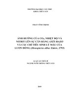 Ảnh hưởng của CO2, nhiệt độ và nitrit lên sự cân bằng axít bazơ và các chỉ tiêu sinh lý máu của lươn đồng (monopterus albus zuiew, 1793) 