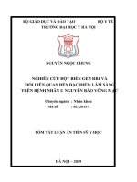 Nghiên cứu đột biến gen RB1 và mối liên quan đến đặc điểm lâm sàng trên bệnh nhân u nguyên bào võng mạc tt 