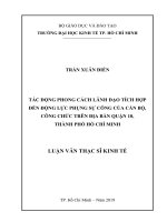 Tác động phong cách lãnh đạo tích hợp đến động lực phụng sự công của cán bộ, công chức trên địa bàn quận 10, thành phố hồ chí minh 