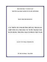 Các nhân tố ảnh hưởng đến sự tham gia góp vốn của nhà đầu tư nước ngoài vào ngân hàng thương mại cổ phần việt nam 
