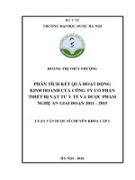 PHÂN TÍCH kết QUẢ HOẠT ĐỘNG KINH DOANH của CÔNG TY cổ PHẦN THIẾT bị vật tƣ y tế và dược PHẨM NGHỆ AN GIAI đoạn 2011   2015 