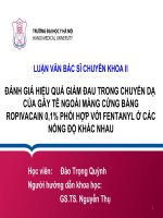 ĐÁNH GIÁ HIỆU QUẢ GIẢM ĐAU TRONG CHUYỂN dạ của gây tê NGOÀI MÀNG CỨNG BẰNG ROPIVACAIN 0,1% PHỐI hợp với FENTANYL ở các NỒNG độ KHÁC NHAU 