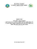BÁO CÁO TỔ CHỨC HOẠT ĐỘNG QUỸ BẢO VỆ VÀ PHÁT TRIỂN RỪNG (2008-2016) VÀ 5 NĂM THỰC HIỆN CHÍNH SÁCH CHI TRẢ DỊCH VỤ MÔI TRƢỜNG RỪNG (2011-2016)
