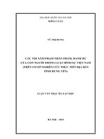 CÁC TỘI XÂM PHẠM NHÂN PHẨM, DANH DỰ  CỦA CON NGƯỜI TRONG LUẬT HÌNH SỰ VIỆT NAM (TRÊN CƠ SỞ NGHIÊN CỨU THỰC TIỄN ĐỊA BÀN  TỈNH HƯNG YÊN)