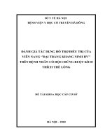 ĐÁNH GIÁ tác DỤNG hỗ TRỢ điều TRỊ của VIÊN NANG ‘’đại TRÀNG KHANG NINH HV’’ TRÊN BỆNH NHÂN có hội CHỨNG RUỘT KÍCH THÍCH THỂ LỎNG 