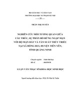 NGHIÊN cứu mối TƯƠNG QUAN GIỮA cấu TRÚC, sự PHÂN bố RỪNG NGẬP mặn với độ mặn đất và tần SUẤT THỦY TRIỀU tại xã ĐỒNG RUI, HUYỆN TIÊN yên, TỈNH QUẢNG NINH 
