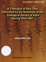 A Catalogue of New Taxa Desc~ibed by the Scientists of the Zoological Survey of India During 19161991