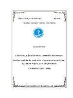 LÂM SÀNG, cận lâm SÀNG LAO PHỔI mới AFB (+) ở CÔNG NHÂN các NHÀ máy xí NGHIỆP vào điều TRỊ tại BỆNH VIỆN LAO và BỆNH PHỔI hải PHÒNG(2014   2018) 