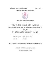 YẾU tố ẢNH HƯỞNG đến HÀNH VI CHỌN DỊCH vụ KHÁM BỆNH của NGƯỜI tới KHÁM tại BỆNH VIỆN đại học y hà nội 