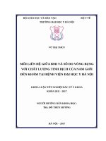 MỐI LIÊN hệ GIỮA BMI và số đo VÒNG BỤNG với CHẤT LƯỢNG TINH DỊCH của NAM GIỚI đến KHÁM tại BỆNH VIỆN đại học y hà nội 