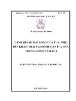 ĐÁNH GIÁ sự hài LÒNG của THAI PHỤ đến KHÁM THAI tại BỆNH VIỆN PHỤ sản TRUNG ƯƠNG năm 2018 