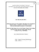 THE INFLUENCE OF TEACHER VARIABLES ON STUDENTS MOTIVATION: A SURVEY AT LUONG VAN TUY SPECIALIZED HIGH SCHOOL IN NINH BINH (Khảo sát ảnh hưởng của các yếu tố thuộc về giáo viên tới động lực học của học sinh tại trường THPT chuyên  Lương Văn Tụy, Ninh Bình)