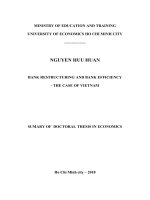 Tái cấu trúc ngân hàng và hiệu quả hoạt động ngân hàng  trường hợp việt nam nơi nghiên cứu đại học kinh tế TPHCM tt tiếng anh 