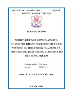 Nghiên cứu mối liên quan giữa kháng thể kháng nucleosome và c1q với mức độ hoạt động của bệnh và tổn thương thận trong lupus ban đỏ hệ thống trẻ em   copy tt 