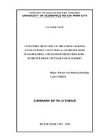 PHẢN ỨNG của NHÀ đầu tư với THÔNG báo ĐĂNG ký GIAO DỊCH cổ PHIẾU của NGƯỜI nội bộ, NGƯỜI LIÊN QUAN và cổ ĐÔNG lớn nước NGOÀI – NGHIÊN cứu TRÊN THỊ TRƯỜNG CHỨNG KHOÁN VIỆT NAM tt tiếng anh 