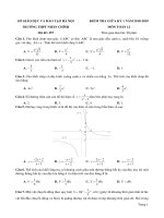 Đề kiểm tra giữa kỳ 1 Toán 12 năm học 2018 – 2019 trường THPT Nhân Chính – Hà Nội