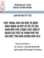 THỰC TRẠNG, NHU cầu điều TRỊ BỆNH RĂNG MIỆNG và một số yếu tố LIÊN QUAN đến CHẤT LƯỢNG CUỘC SỐNG ở NGƯỜI CAO TUỔI tại THÀNH PHỐ THỦ dầu một, TỈNH BÌNH DƯƠNG năm 2015 