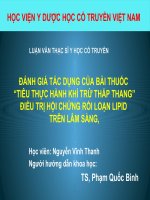 ĐÁNH GIÁ tác DỤNG của bài THUỐC “TIÊU THỰC HÀNH KHÍ TRỪ THẤP THANG” điều TRỊ hội CHỨNG rối LOẠN LIPID TRÊN lâm SÀNG 