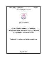 ĐÁNH GIÁ kết QUẢ điều TRỊ KHE hở THÀNH BỤNG bẩm SINH BẰNG túi SILO hỗ TRỢ tại BỆNH VIỆN NHI TRUNG ƯƠNG 