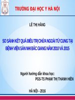 SO SÁNH kết QUẢ điều TRỊ CHỬA NGOÀI tử CUNG tại BỆNH VIỆN sản NHI bắc GIANG năm 2010 và 2015 