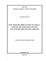 THỰC TRẠNG mắc BỆNHVÀ CÔNG tác QUẢN lý, CHĂM sóc sức KHỎE NGƯỜI CAO TUỔI tại 2 xã HUYỆN TRIỆU sơn TỈNH THANH hóa 