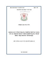 KHẢO sát TÌNH TRẠNG NHIỄM TRÙNG NẶNG ở các BỆNH NHÂN VIÊM KHỚP DẠNG THẤP điều TRỊ THUỐC SINH học 